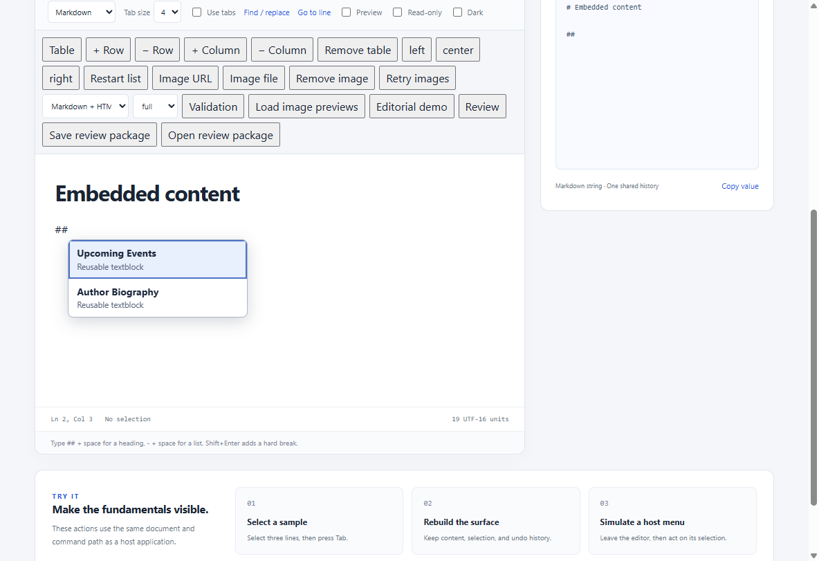 Host suggestions for reusable textblocks