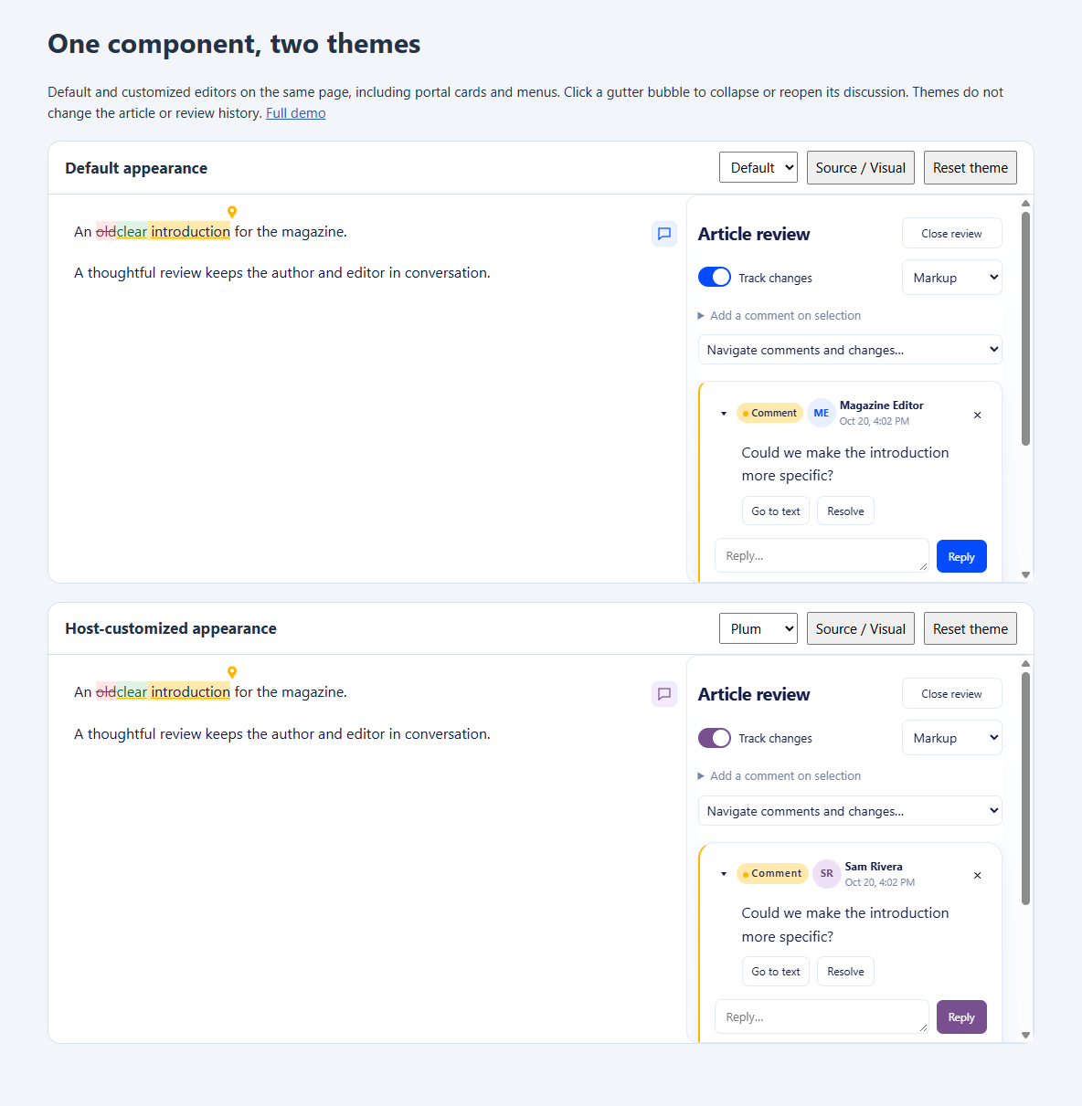 Default and customized editor themes